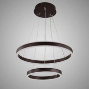 Zawieszany żyrandol LED z pilotem OLATHE 180W, 2 koła, światło zimne/ciepłe/neutralne, możliwość przyciemniania, brązowy, regulacja wysokości