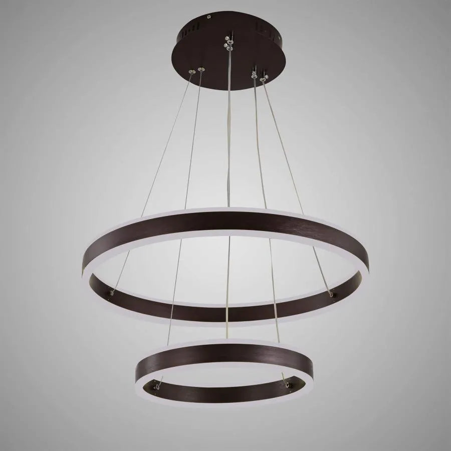 Zawieszany żyrandol LED z pilotem OLATHE 180W, 2 koła, światło zimne/ciepłe/neutralne, możliwość przyciemniania, brązowy, regulacja wysokości