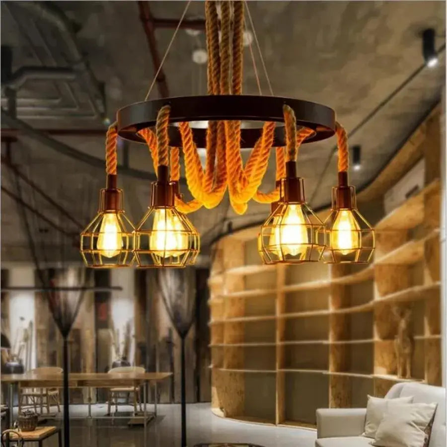 Żyrandol Andy 6x E27 Metalowe i brązowe liny Vintage żyrandole Domyślny tytuł Alessandro Design