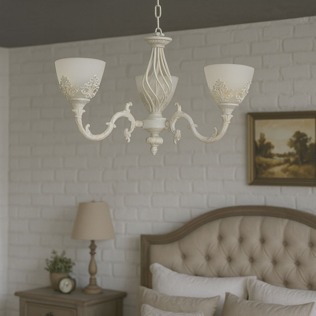 Żyrandol VINTAGE, typ wiszący, COTTAGE, okrągły, 3xE27, szkło i metal, białe klasyczne żyrandole Domyślny tytuł Alessandro Design