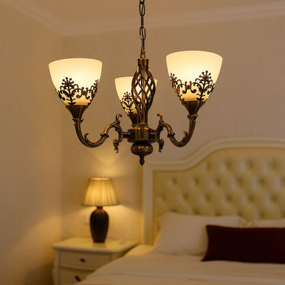 Żyrandol VINTAGE, wahadło z ramionami, COTTAGE, okrągły, 3xE27, szkło i metal, brązowe klasyczne żyrandole Domyślny tytuł Alessandro Design
