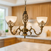 Żyrandol VINTAGE, wahadło z ramionami, COTTAGE, okrągły, 3xE27, szkło i metal, brązowe klasyczne żyrandole Domyślny tytuł Alessandro Design