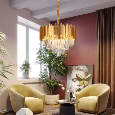 Żyrandol kryształowy BLOIS Elegance, średnica 50cm, 8x E14, błyszczące złoto, regulowana wysokość