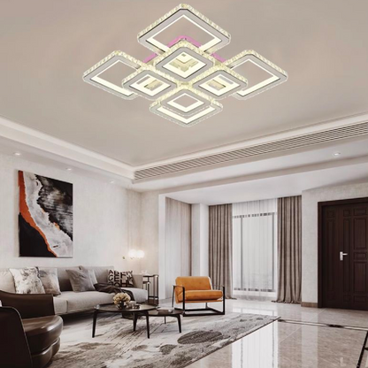 Żyrandol LED z pilotem i kryształem LEILA 175W, 8 kwadratów, światło zimne/ciepłe/neutralne, możliwość przyciemniania, błyszcząca biel Chromowane żyrandole LED z pilotem Domyślny tytuł Alessandro Design