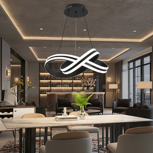 Zawieszany żyrandol LED z pilotem INFINITY LOOP 61W, światło zimne/ciepłe/neutralne, możliwość przyciemniania, czarny, żyrandole LED z regulacją wysokości z pilotem Domyślny tytuł Alessandro Design