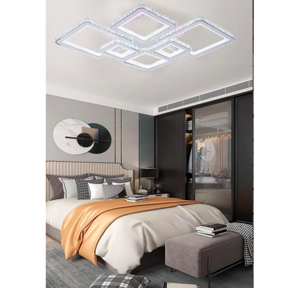 Żyrandol LED z pilotem i kryształem QUADRIS RGB 175W, 6 kwadratów, światło zimne/ciepłe/neutralne, możliwość przyciemniania, białe Żyrandole LED z pilotem Domyślny tytuł Alessandro Design