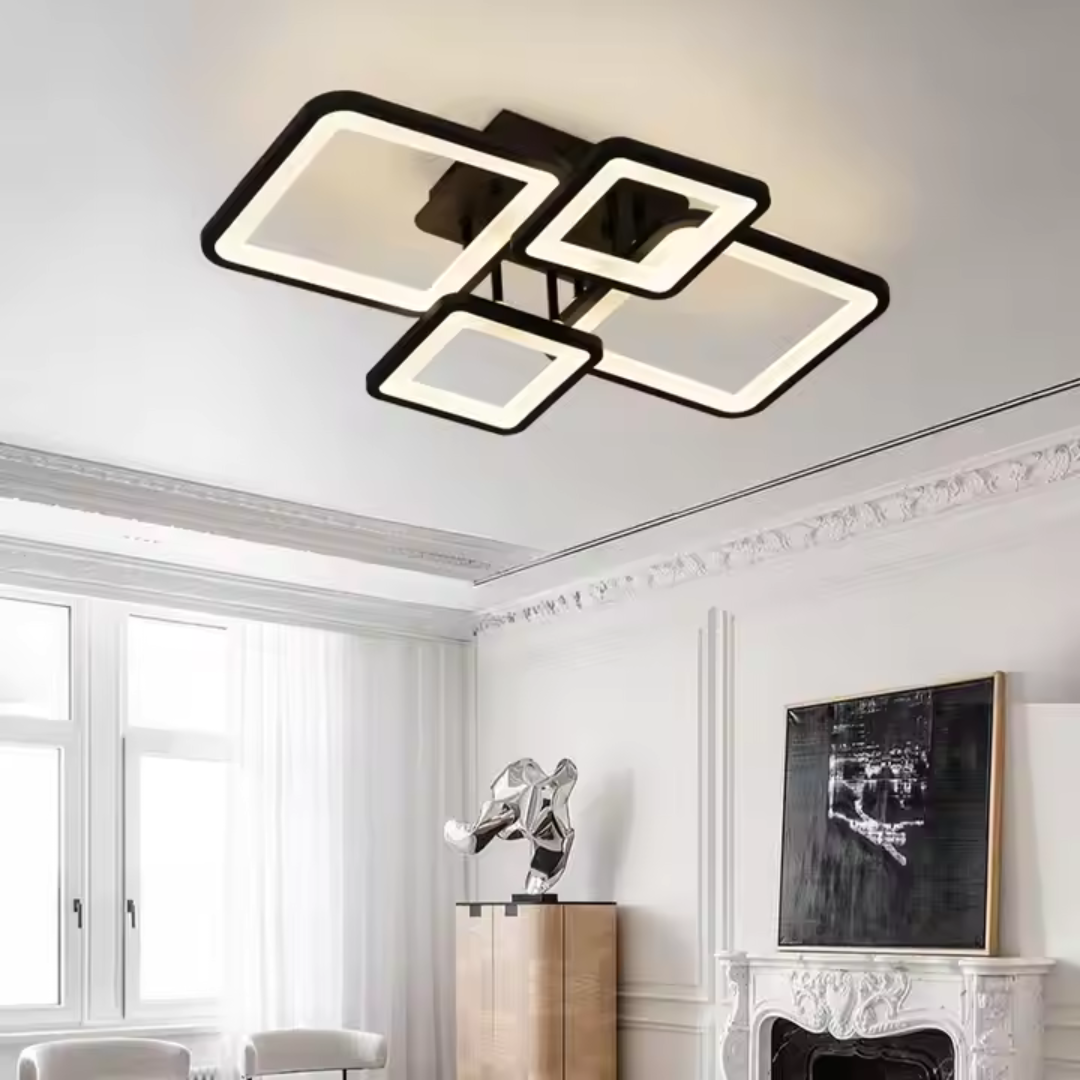 Żyrandol LED z pilotem MUGE 112W, 4 kwadraty, światło zimne/ciepłe/neutralne, możliwość przyciemniania, czarne Żyrandole LED z pilotem Domyślny tytuł Alessandro Design