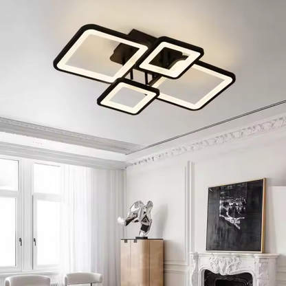 Żyrandol LED z pilotem MUGE 112W, 4 kwadraty, światło zimne/ciepłe/neutralne, możliwość przyciemniania, czarne Żyrandole LED z pilotem Domyślny tytuł Alessandro Design