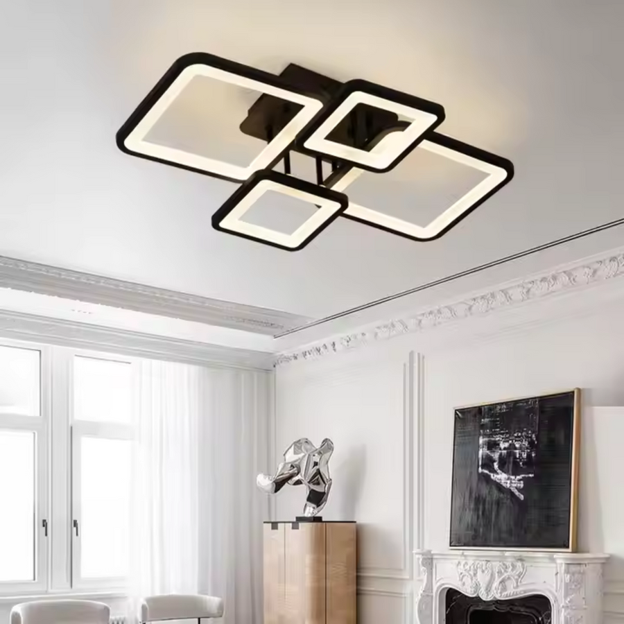 Żyrandol LED z pilotem MUGE 112W, 4 kwadraty, światło zimne/ciepłe/neutralne, możliwość przyciemniania, czarne Żyrandole LED z pilotem Domyślny tytuł Alessandro Design