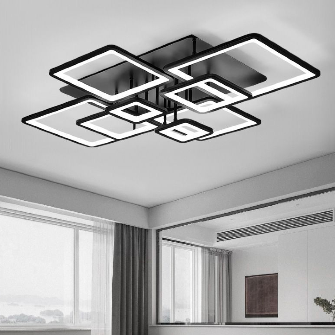 Żyrandol LED z pilotem ELLA 186W, 8 kwadratów, światło zimne/ciepłe/neutralne, możliwość przyciemniania, czarne Żyrandole LED z pilotem Domyślny tytuł Alessandro Design