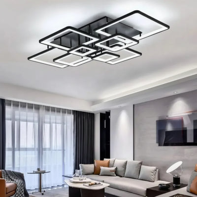 Żyrandol LED z pilotem ELLA 186W, 8 kwadratów, światło zimne/ciepłe/neutralne, możliwość przyciemniania, czarny