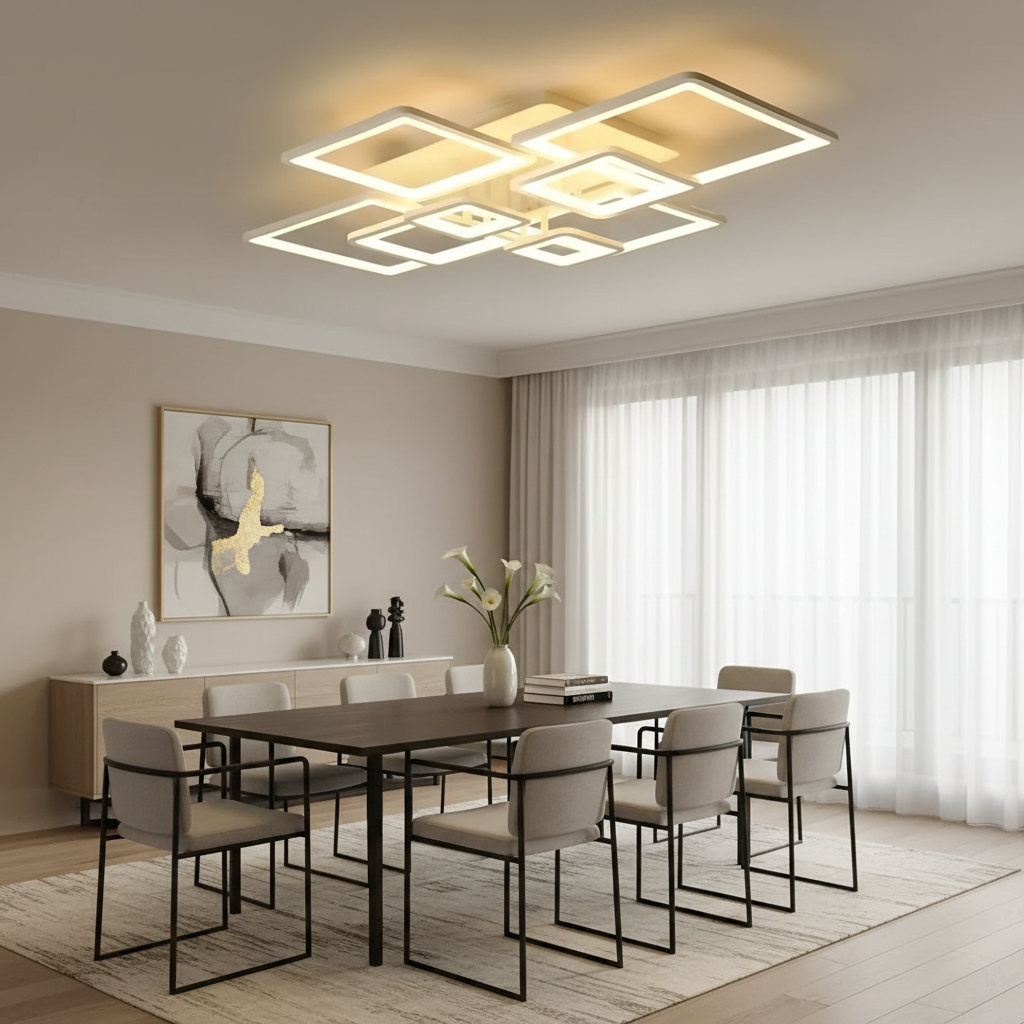 Żyrandol LED z pilotem ELLA 187W, 8 kwadratów, światło zimne/ciepłe/neutralne, możliwość przyciemniania, biały Żyrandol LED z pilotem Domyślny tytuł Alessandro Design