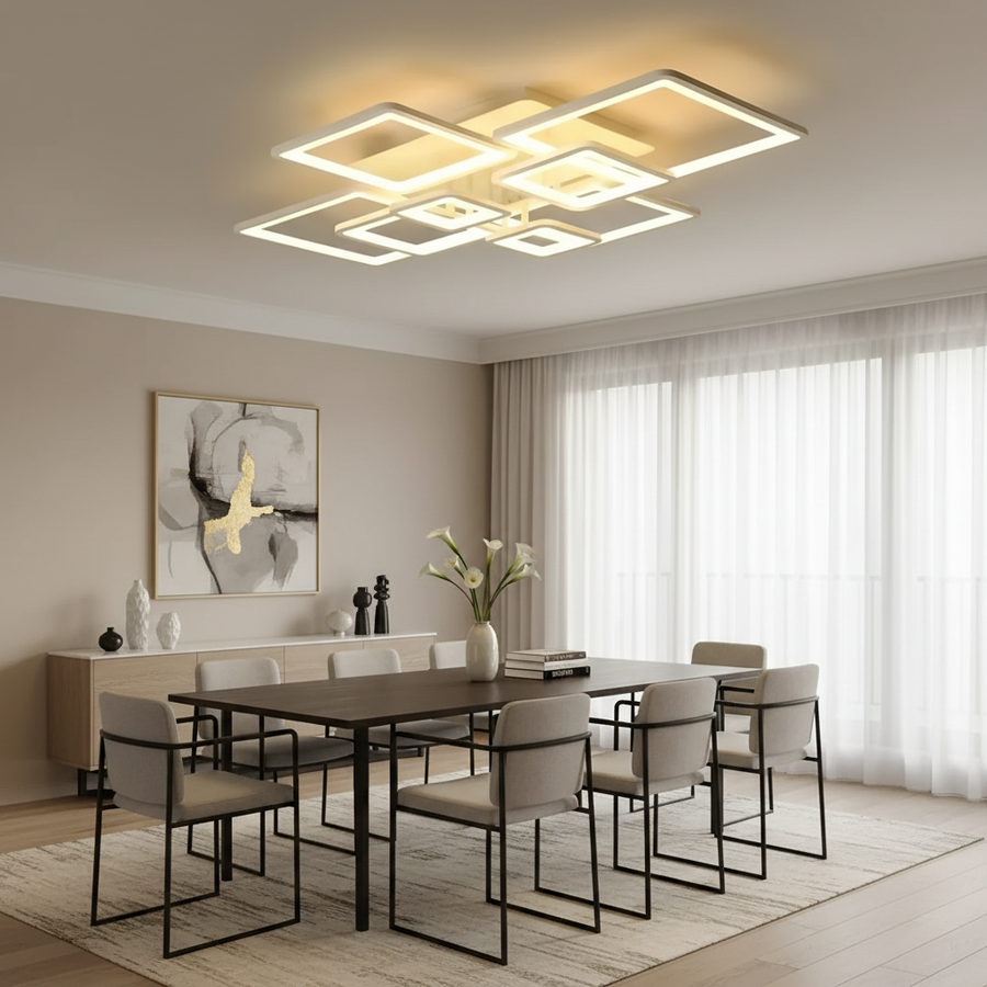 Żyrandol LED z pilotem ELLA 187W, 8 kwadratów, światło zimne/ciepłe/neutralne, możliwość przyciemniania, biały Żyrandol LED z pilotem Domyślny tytuł Alessandro Design
