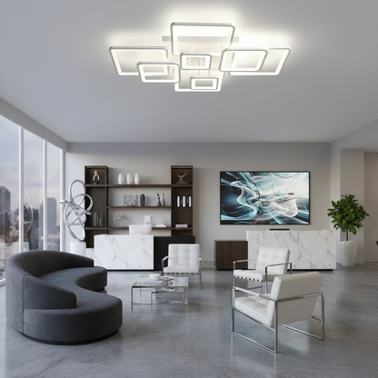 Żyrandol LED z pilotem ELLA 187W, 8 kwadratów, światło zimne/ciepłe/neutralne, możliwość przyciemniania, biały Żyrandol LED z pilotem Domyślny tytuł Alessandro Design
