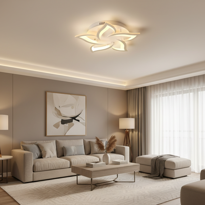 Żyrandol LED z pilotem LOTUS 54W, 5 płatków, światło zimne/ciepłe/neutralne, możliwość przyciemniania, biały