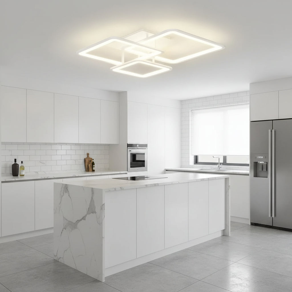 Żyrandol LED z pilotem ZOE, 60W, 3 kwadraty, światło zimne/ciepłe/neutralne, możliwość przyciemniania, biały Żyrandol LED z pilotem Domyślny tytuł Alessandro Design