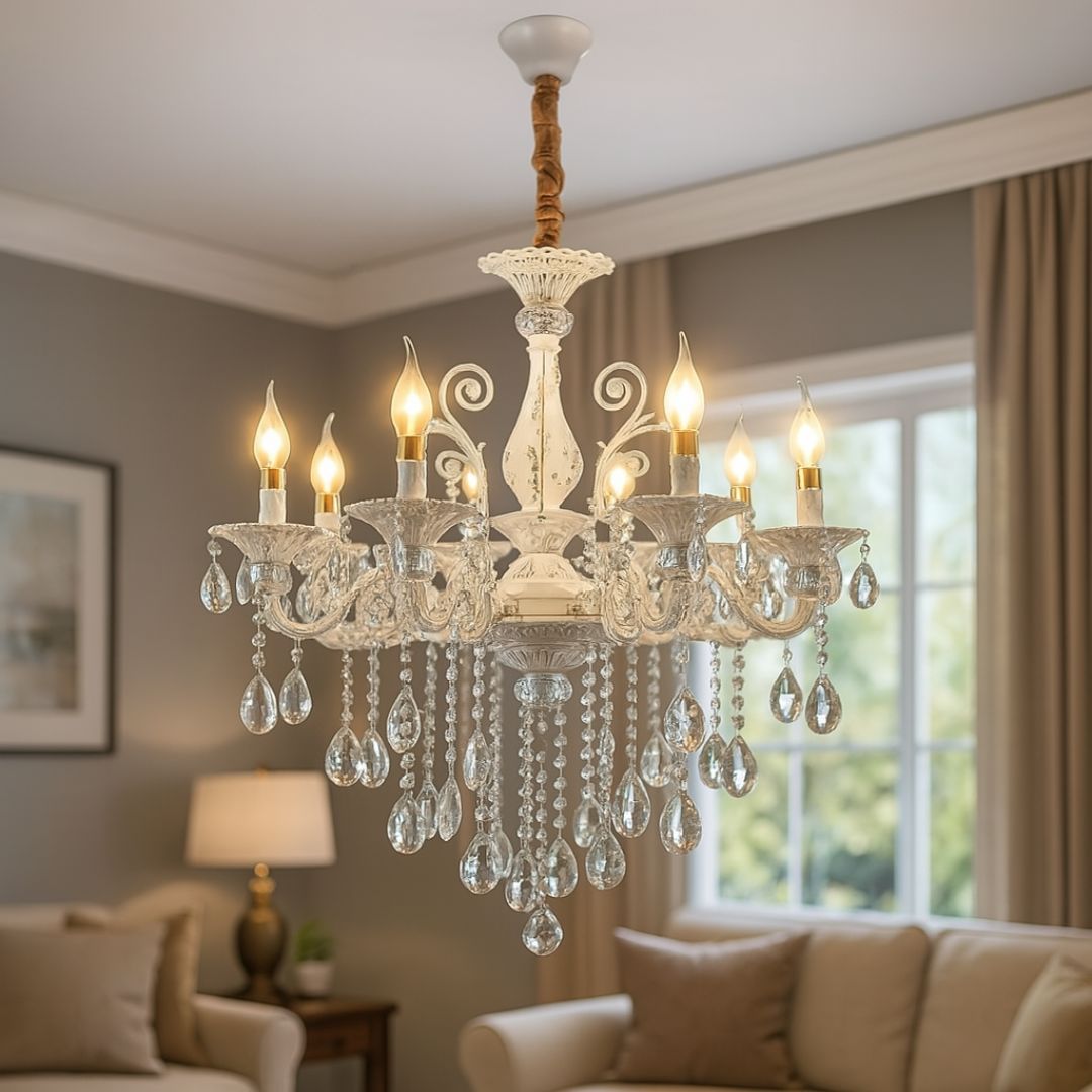 Żyrandol Kryształowy SANSSOUCI Magno, 8xE14, Średnica 68cm, Białe Klasyczne Żyrandole Domyślny Tytuł Alessandro Design
