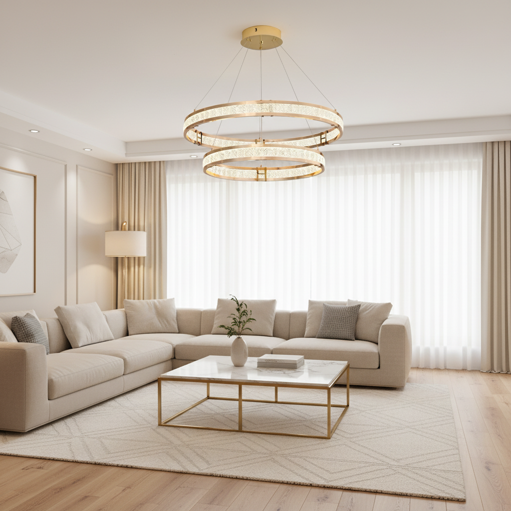 Candelabru Cristal, LINDERHOF Magno, 61W, Diametru 60cm, Lumina Rece/Calda/Neutra, Auriu, Inaltime Reglabila Lustre LED cu Telecomanda Default Title Alessandro Design