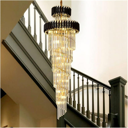 Candelabru Cristal CC900/700X2200, 34xE14, Diametru 70cm, Inaltime 220cm, Auriu Lucios si Negru, Inaltime Reglabila, Design Elegant Candelabre Cristal Default Title Alessandro Design