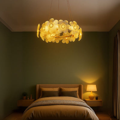Żyrandol kryształowy LED, Cadenza Allegro 40W, średnica 48cm, regulowana wysokość, złoty, światło ciepłe/zimne/neutralne 3000K/4000K/6000K, metal i kryształ