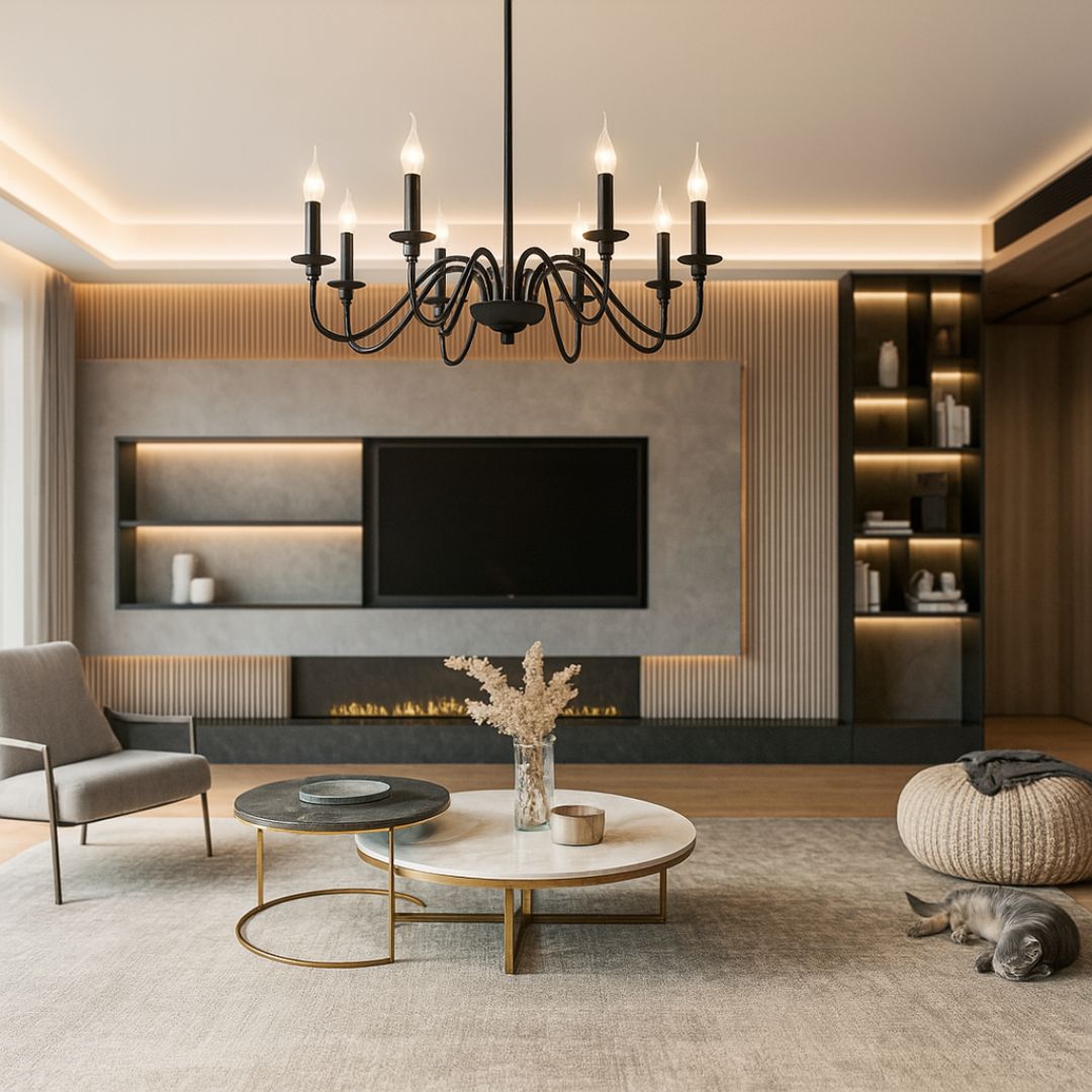 Żyrandol metalowy AVANT, 92cm, wahadłowy, okrągły, 8xE14, czarne żyrandole przemysłowe Domyślny tytuł Alessandro Design