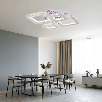 Żyrandol LED z pilotem i kryształem NOVA RHOMBA RGB 95W, 4 kwadraty, światło zimne/ciepłe/neutralne, możliwość przyciemniania, błyszczący chrom Żyrandole i kryształy LED Domyślny tytuł Alessandro Design
