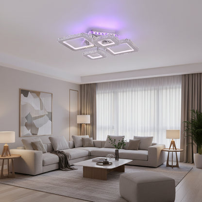 Żyrandol LED z pilotem i kryształem NOVA RHOMBA RGB 95W, 4 kwadraty, światło zimne/ciepłe/neutralne, możliwość przyciemniania, błyszczący chrom Żyrandole i kryształy LED Domyślny tytuł Alessandro Design