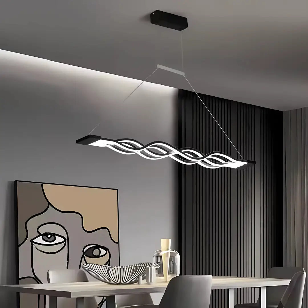 Zawieszany żyrandol LED z pilotem WAVE 89W, liniowy, światło zimne/ciepłe/neutralne, możliwość przyciemniania, czarny, żyrandole LED z regulacją wysokości z pilotem Domyślny tytuł Alessandro Design