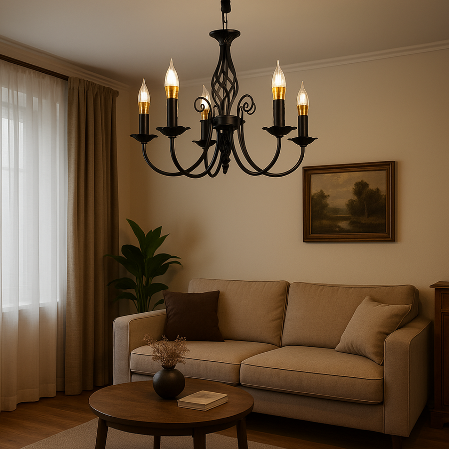 Żyrandol perłowy, 5xE14, 49x37cm, czarny, kryształowy żyrandol o regulowanej wysokości Domyślny tytuł Alessandro Design