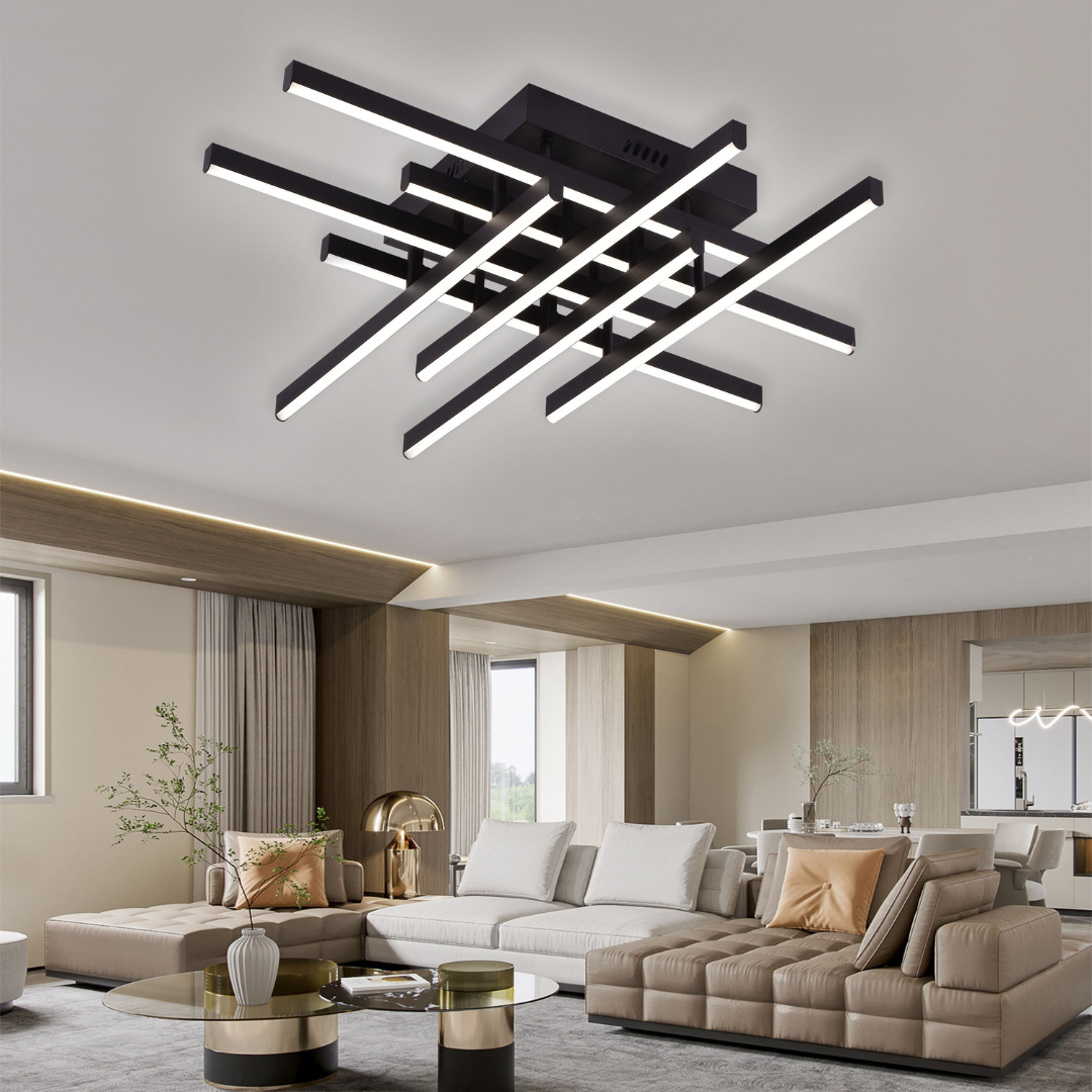 Żyrandol LED z pilotem LINEX, 108 W, 8 elementów, światło zimne/ciepłe/neutralne, możliwość przyciemniania, czarne Żyrandole LED z pilotem Domyślny tytuł Alessandro Design