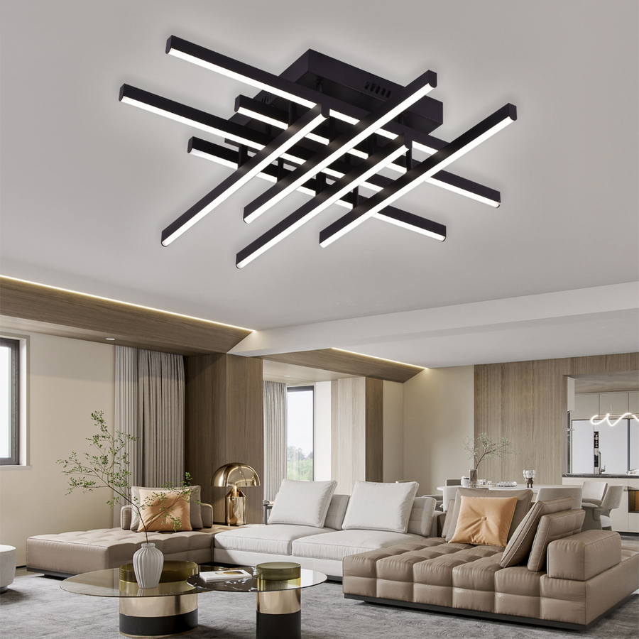 Żyrandol LED z pilotem LINEX, 108 W, 8 elementów, światło zimne/ciepłe/neutralne, możliwość przyciemniania, czarne Żyrandole LED z pilotem Domyślny tytuł Alessandro Design