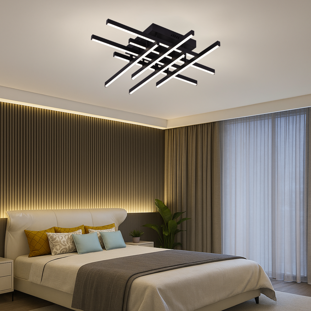 Żyrandol LED z pilotem LINEX, 108 W, 8 elementów, światło zimne/ciepłe/neutralne, możliwość przyciemniania, czarne Żyrandole LED z pilotem Domyślny tytuł Alessandro Design