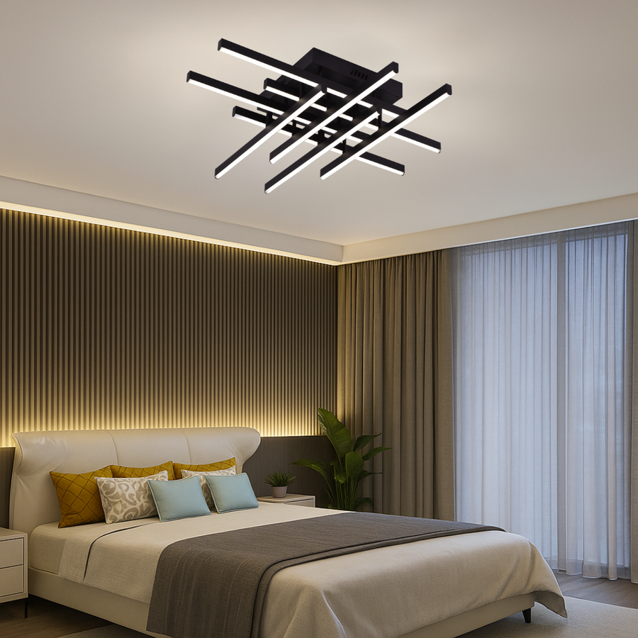 Żyrandol LED z pilotem LINEX, 108 W, 8 elementów, światło zimne/ciepłe/neutralne, możliwość przyciemniania, czarne Żyrandole LED z pilotem Domyślny tytuł Alessandro Design