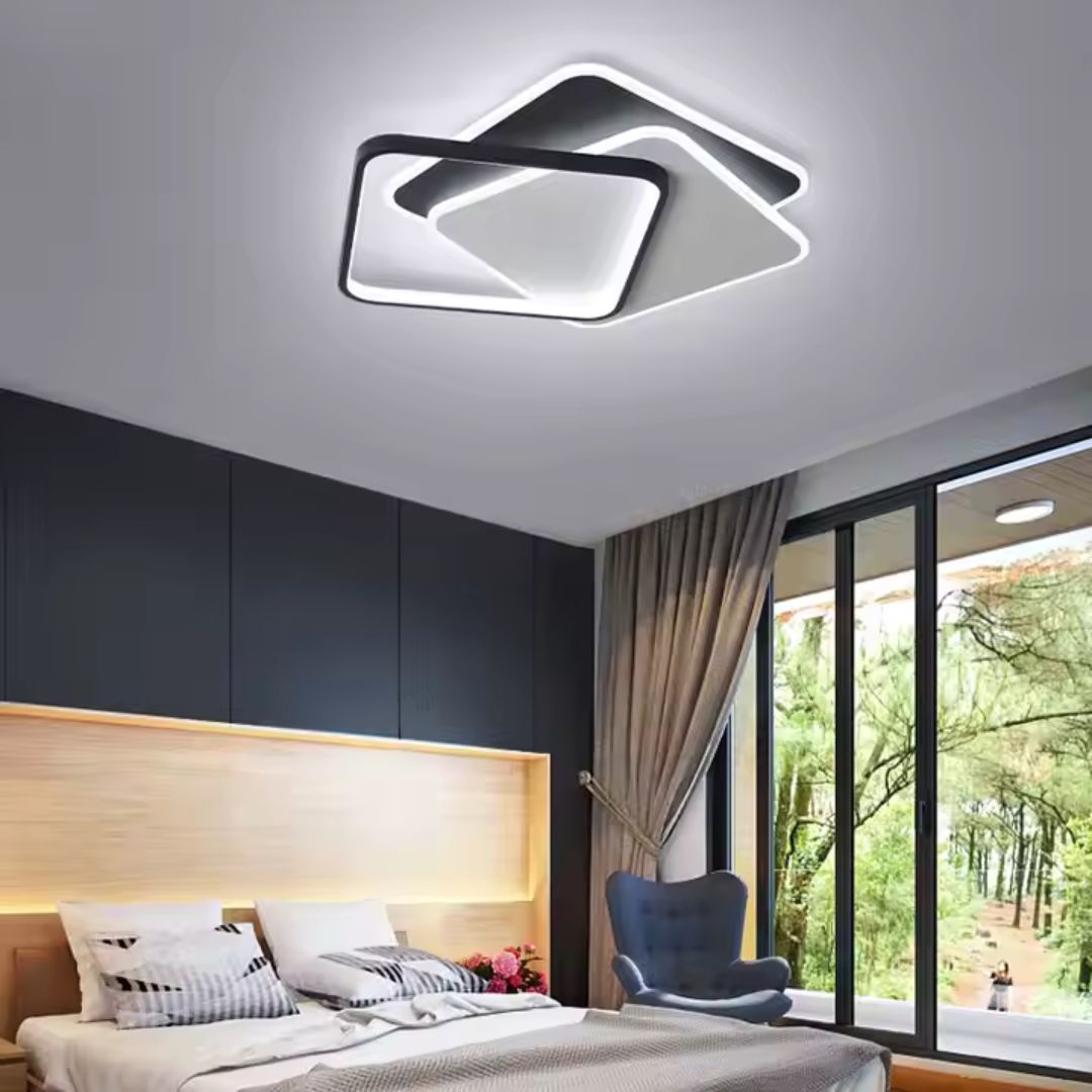 Żyrandol LED z pilotem OBLICO 120W, 3 kwadraty, światło zimne/ciepłe/neutralne, możliwość przyciemniania, czarne Żyrandole LED z pilotem Domyślny tytuł Alessandro Design