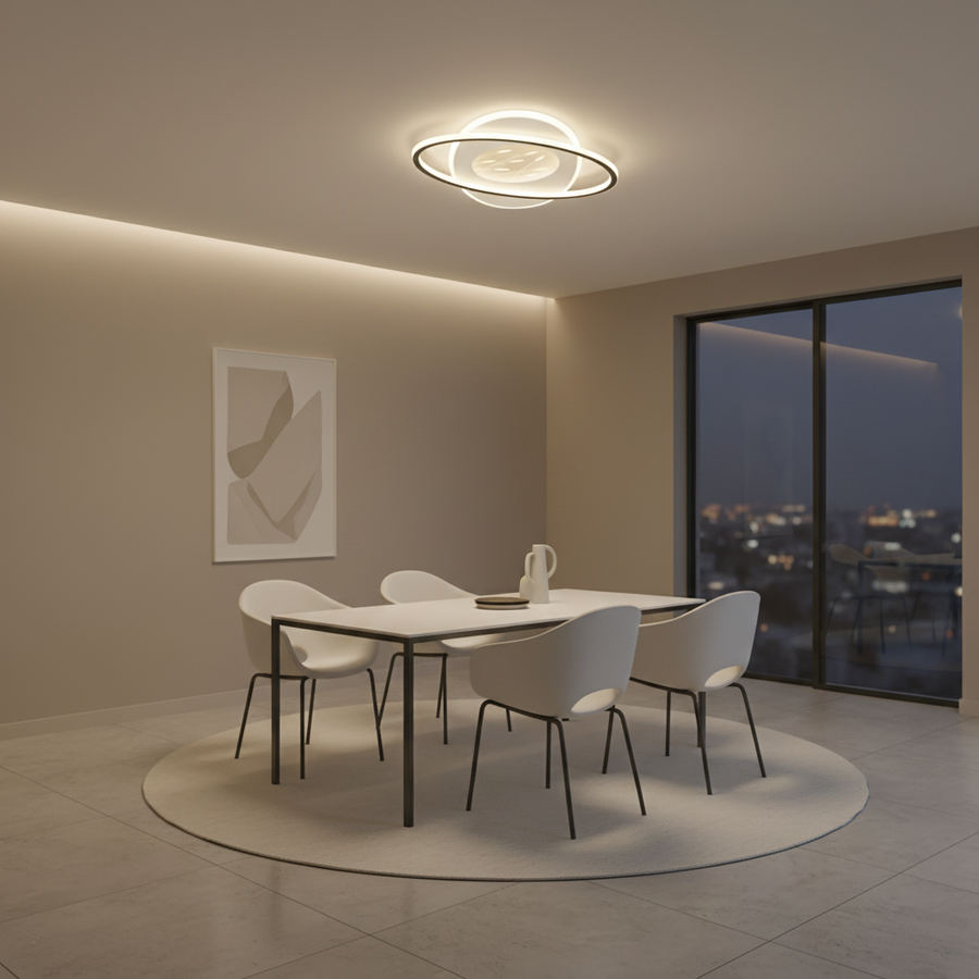 LED żyrandol z pilotem 125 W, owalnym, zimnym/gorącym/neutralnym światłem, niestabilnym, czarnym