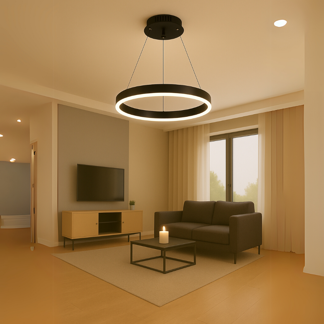 Zawieszany żyrandol LED z pilotem ANINA 34W, 1 koło, światło zimne/ciepłe/neutralne, możliwość przyciemniania, czarny, żyrandole LED z regulacją wysokości z pilotem Domyślny tytuł Alessandro Design