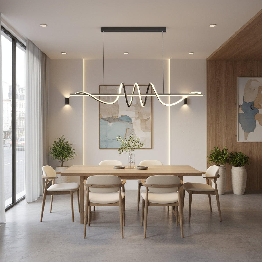 Zawieszany żyrandol LED z pilotem RIBBON 64W, liniowy, światło zimne/ciepłe/neutralne, możliwość przyciemniania, czarny, żyrandole LED z regulacją wysokości z pilotem Domyślny tytuł Alessandro Design