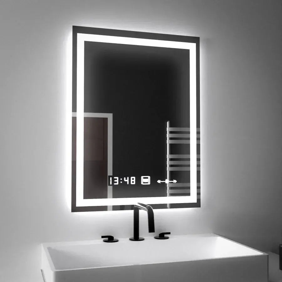 Prostokątne lustro LED, 45x60 cm, Verite MotionGlow Marcello, system przeciwmgielny, zegar i termometr, przyciemniane lustra Marcello Tytuł domyślny Alessandro Design