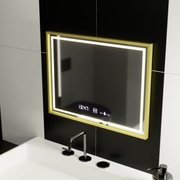 Prostokątne lustro LED, 80x60 cm, Verite Royale Gold MotionGlow Marcello, system przeciwmgielny, zegar i termometr, przyciemniane lustra Marcello Domyślny tytuł Alessandro Design