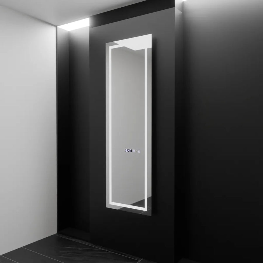 Prostokątne lustro LED, 45x140 cm, czujnik radarowy Giulia Marcello, system odmgławiania, zegar i termometr, Dimabila, lusterka Dressing Couture Domyślny tytuł Alessandro Design
