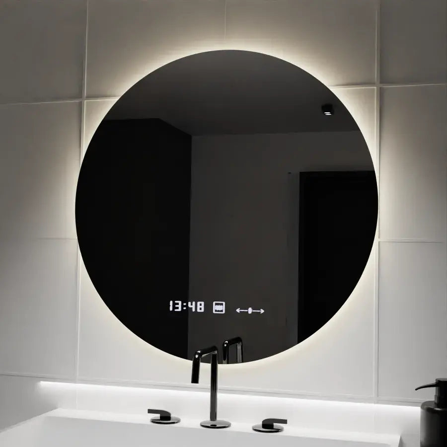 Okrągłe lustro LED, 70 cm, Serenite MotionGlow Marcello, system odmgławiania, zegar i termometr, przyciemniane lustra Marcello Domyślny tytuł Alessandro Design