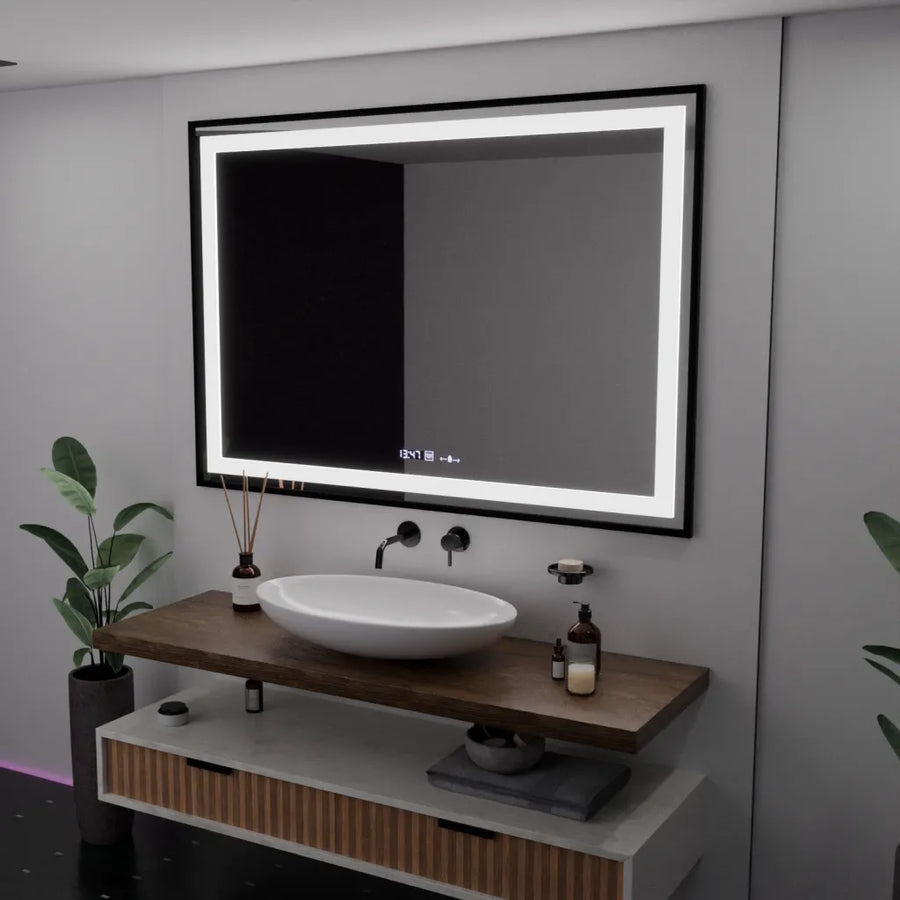 Prostokątne lustro LED, 100x65 cm, Verite Majeste Noir Motion Glow Marcello, system odmgławiania, zegar i termometr, przyciemniane lustra Marcello Domyślny tytuł Alessandro Design