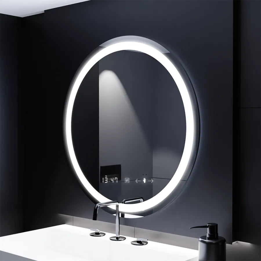 Okrągłe lustro LED, 70 cm, Celeste MotionGlow Marcello, system odmgławiania, zegar i termometr, możliwość przyciemniania, ciepłe, neutralne, zimne światło 3000 K/4000 K/6000 K Marcello Mirrors Domyślny tytuł Alessandro Design
