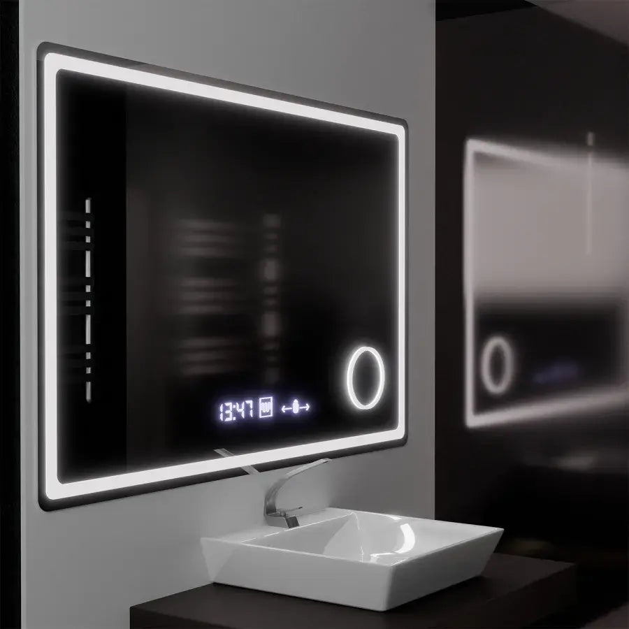 Prostokątne lustro LED, 120x80 cm, Souverain MotionGlow Marcello, system usuwania zamglenia, zegar i termometr, lupa kosmetyczna, przyciemniane lustra Marcello Domyślny tytuł Alessandro Design
