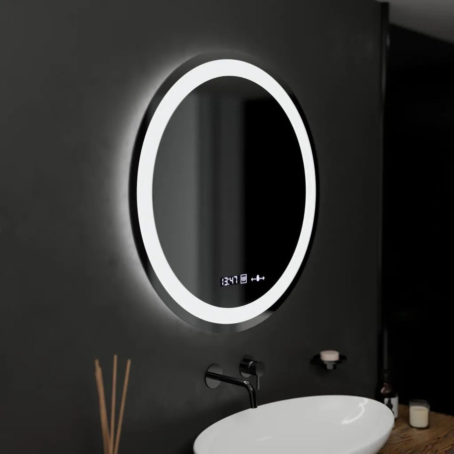 Okrągłe lustro LED, 60 cm, Celeste MotionGlow Marcello, system odmgławiania, zegar i termometr, możliwość przyciemniania, ciepłe, neutralne, zimne światło 3000 K/4000 K/6000 K Marcello Mirrors Domyślny tytuł Alessandro Design