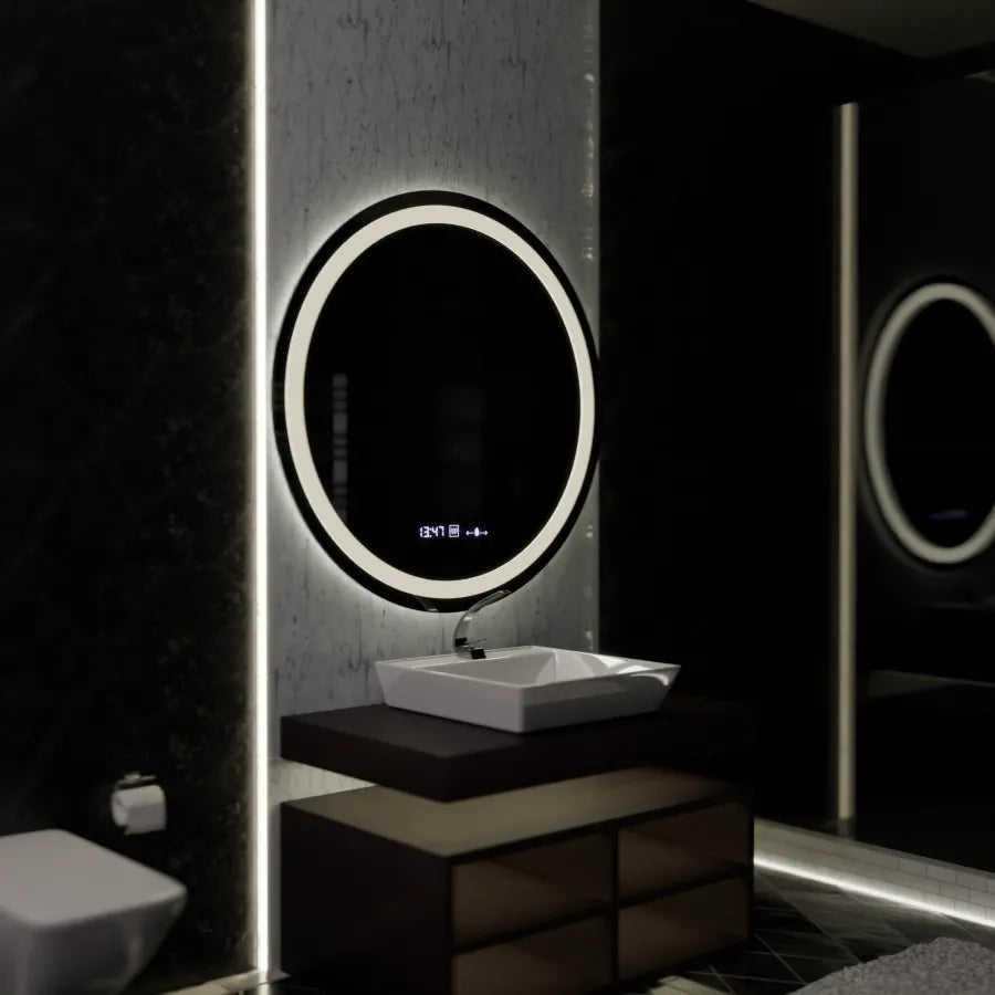 Okrągłe lustro LED, 100 cm, Celeste MotionGlow Marcello, system odmgławiania, zegar i termometr, lustra Dimabila Marcello Domyślny tytuł Alessandro Design