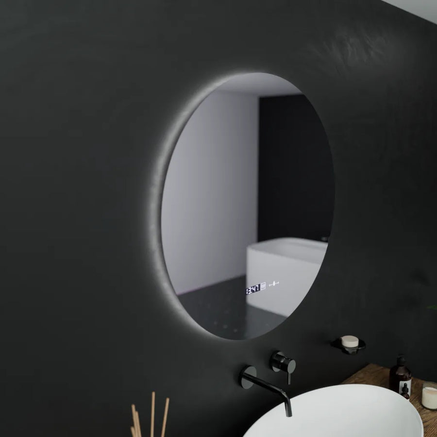 Okrągłe lustro LED, 60 cm, Serenite MotionGlow Marcello, system odmgławiania, zegar i termometr, przyciemniane lustra Marcello Domyślny tytuł Alessandro Design
