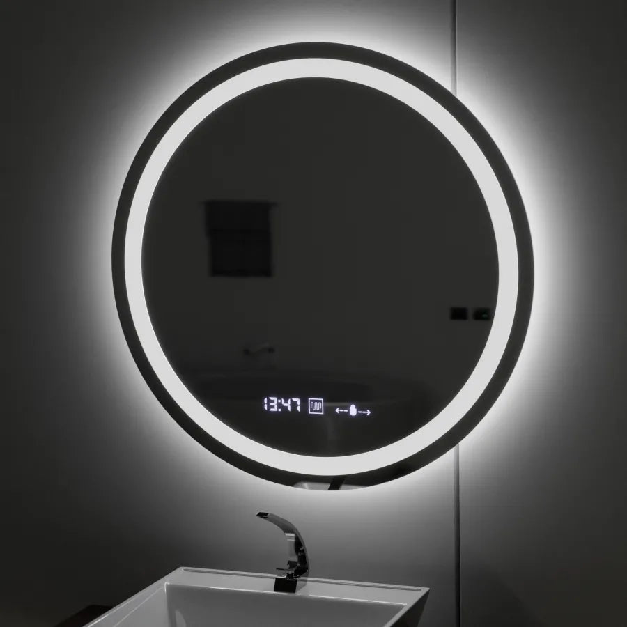 Okrągłe lustro LED, średnica 50 cm, Celeste MotionGlow Marcello, system usuwania zamglenia, zegar i termometr, możliwość przyciemniania, ciepłe, neutralne, zimne światło 3000 K/4000 K/6000 K Lustra Marcello Domyślny tytuł Alessandro Design