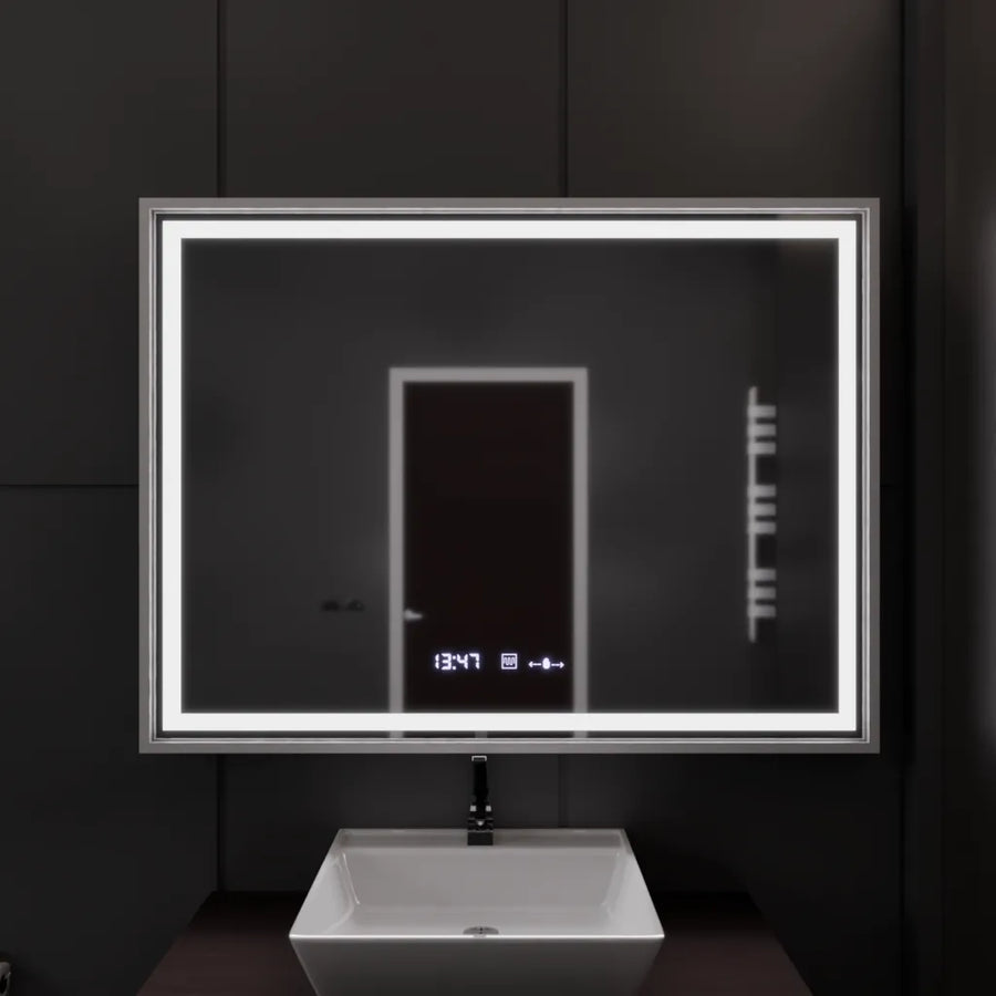 Prostokątne lustro LED, 120x80 cm, Verite Imperial Silver Motion Glow Marcello, system przeciwmgielny, zegar i termometr, przyciemniane lustra Marcello Domyślny tytuł Alessandro Design