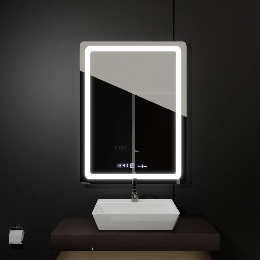Prostokątne lustro LED, 60x80cm, czujnik Wizz MotionGlow Marcello, system odmgławiania, zegar i termometr, lusterka Dimabila Marcello Domyślny tytuł Alessandro Design